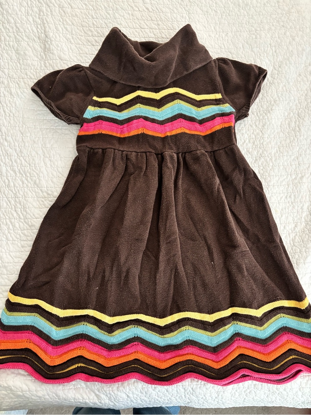 Gymboree Brown Knit Dress with Yellow, Aqua, Pink & Orange Chevron